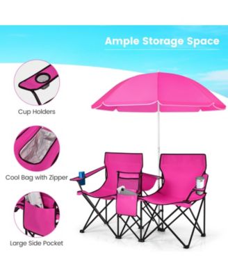 Portable Folding Picnic Double Chair With Removable Umbrella