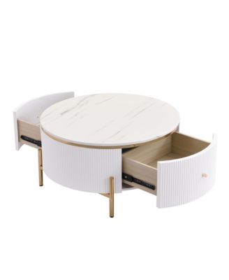 31.5" MDF Marble-Pattern 2-Drawer Golden Leg Modern Coffee Table