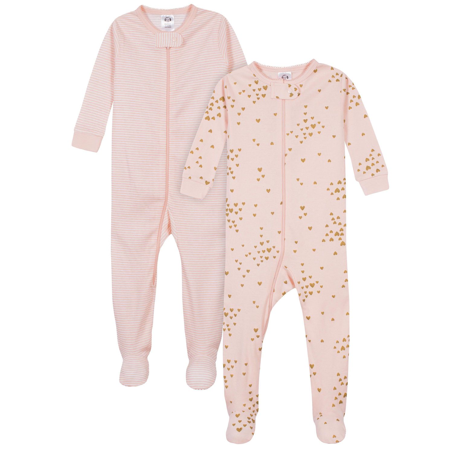 Baby Girls 2-Pack Snug Fit Footed Cotton Pajamas, Love, 0-3 Months
