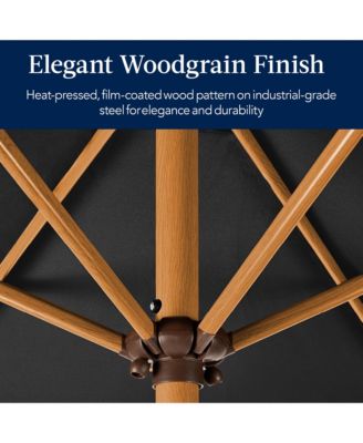 10ft Outdoor Woodgrain Pattern Steel Market Patio Umbrella w/ Crank, Tilt