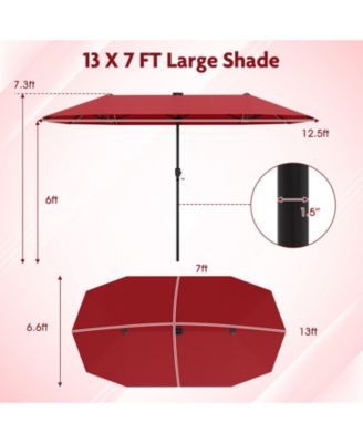 13 FT Large Patio Umbrella with LED Solar Lights and Crank Handle