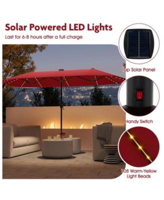 13 FT Large Patio Umbrella with LED Solar Lights and Crank Handle