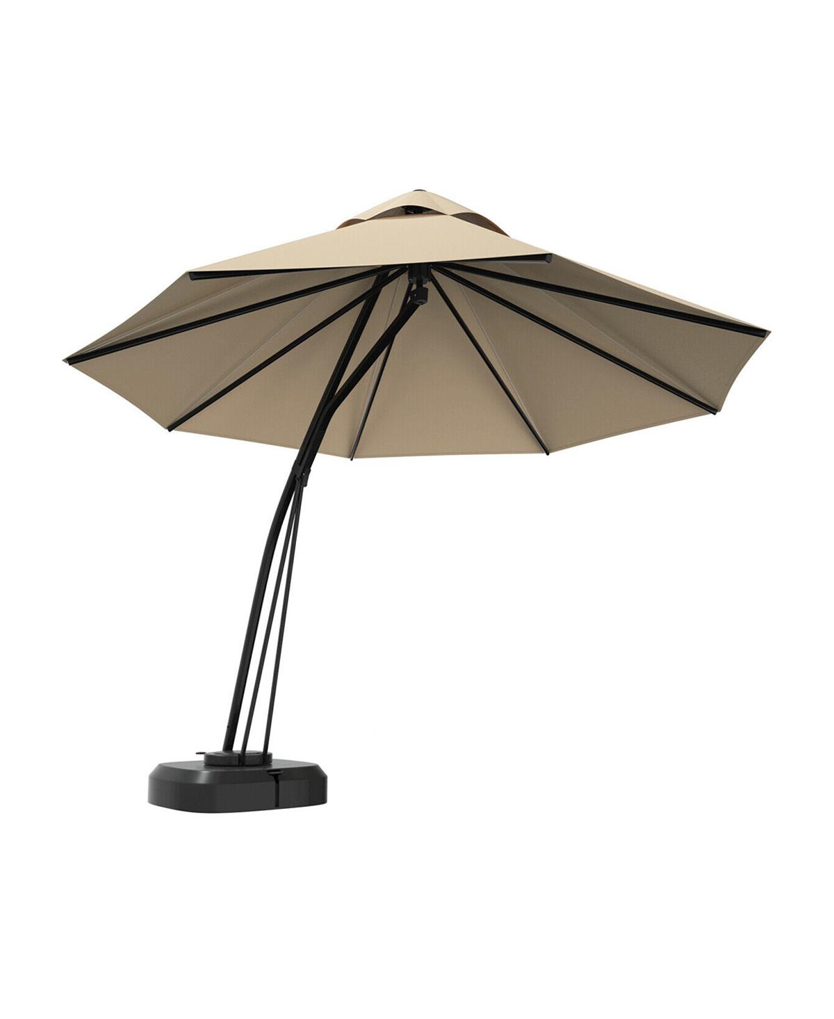 11 Feet Outdoor Cantilever Hanging Umbrella with Base and Wheels - Beige/khaki