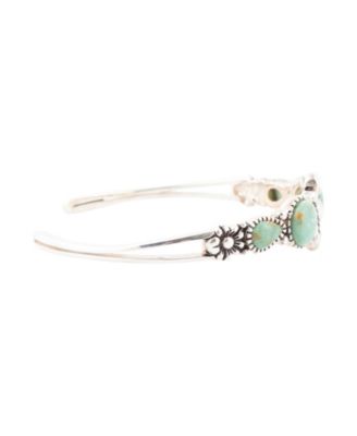 Floral Blue Turquoise and Sterling Silver Cuff Bracelet