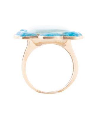 Scenic Red Floral Blue Apatite Golden Statement Ring