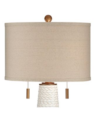 Kingston Modern Mid Century Table Lamps 32 3/4" Tall Set of 2 White Textured Ceramic Taupe Drum Shade for Bedroom Living Room Home