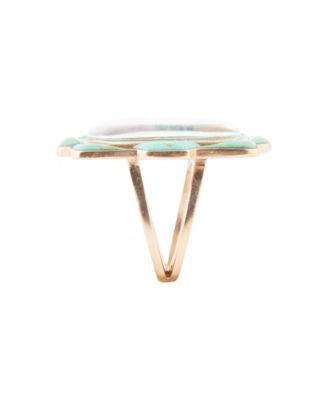 Scenic Floral Blue Turquoise Golden Ring