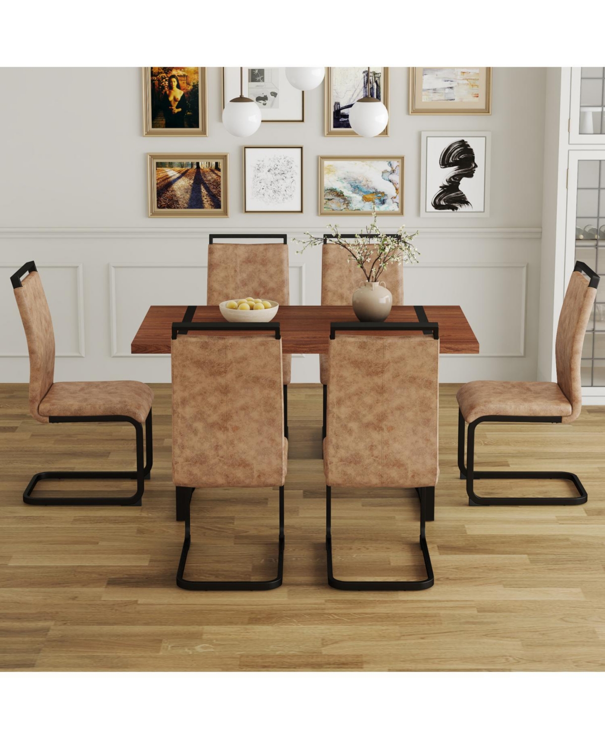 Streamdale Retro Dining Table & 6 Chairs - Minimalist Style