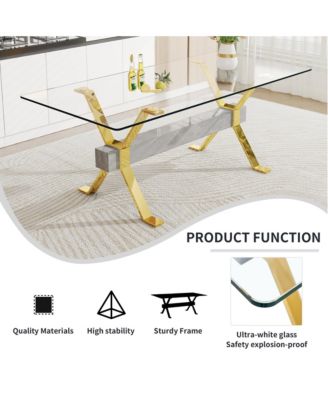 Streamdale Modern Glass Dining Table Gold Legs 79"