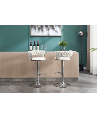 Cream Velvet Bar Stools (Set of 2) Adjustable Height