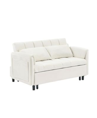 Streamdale Beige Velvet Sofa Bed - Convertible Sleeper Couch