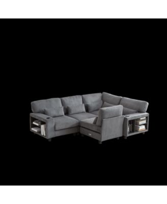 Streamdale L-Shaped Corduroy Sectional Sofa with Storage & Cup Holder