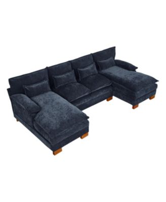BLUE Chenille fabric with double lounge chair combination sofa