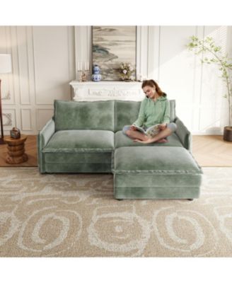 Streamdale Corduroy Loveseat Sofa with Ottoman & 2 Cushions