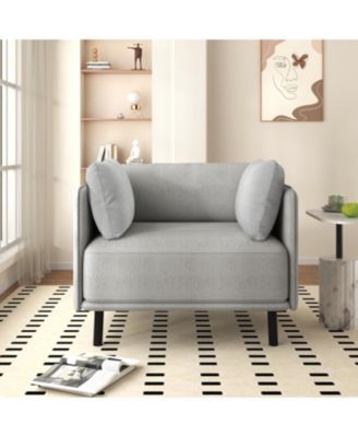 Vintage Lounge Chair Grey Polyester, Wood Frame, Steel Legs