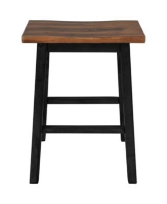 Farmhouse Rustic 2-piece Counter Height Wood Kitchen Dining Stools for Small Places, Walnut+Black