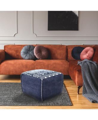 18" Blue 100% Cotton Ottoman