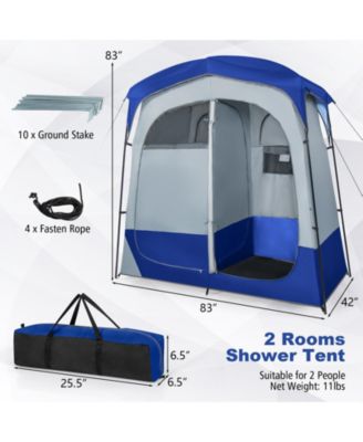 2 Rooms Oversize Privacy Shower Tent with Removable Rain Fly and Inside Pocket