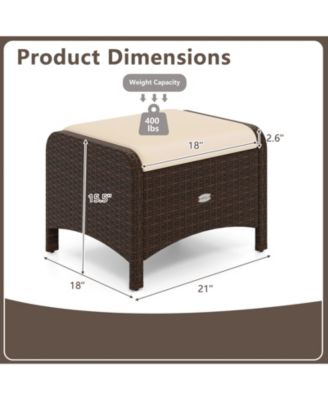 2 Pieces Outdoor Patio PE Wicker Ottomans with Removable Cushions