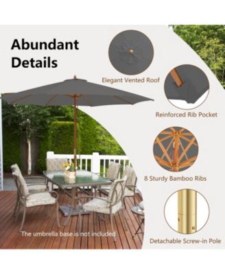 10 Feet Patio Umbrella with 8 Wooden Ribs and 3 Adjustable Heights