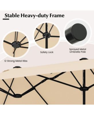 13 Feet Double-Sided Patio Twin Table Umbrella with Crank Handle-Beige