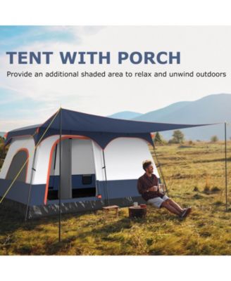 6-8 Person Camping Tent with Double Rooms and 2 Doors-Navy