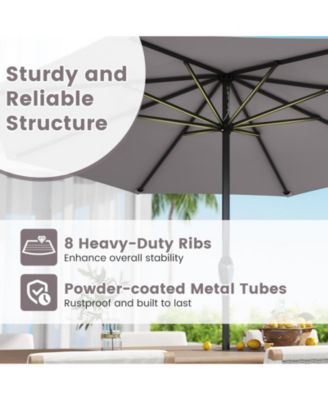 Outdoor Heavy Duty Market Umbrella with Crank Handle and 8 Sturdy Ribs-Gray