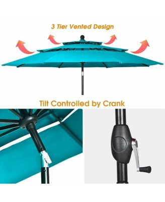 10' 3 Tier Patio Umbrella Aluminum Sunshade Shelter Double Vented without Base-Turquoise