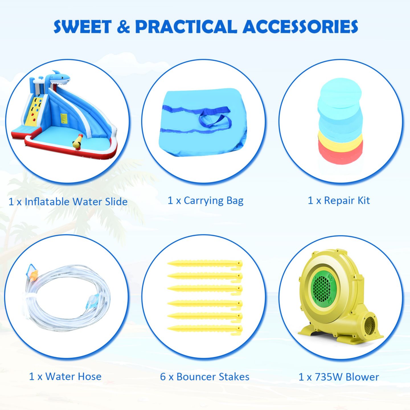 Детская игрушка GOUUN 4-in-1 Inflatable Water Slide Park with Long Slide & 735W Blower, 150"L x 120"W x 96"H, Ages 4+, цвет: Синий — фото 8