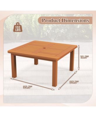 Patio Coffee Table with Umbrella Hole and Teak Oil Finish