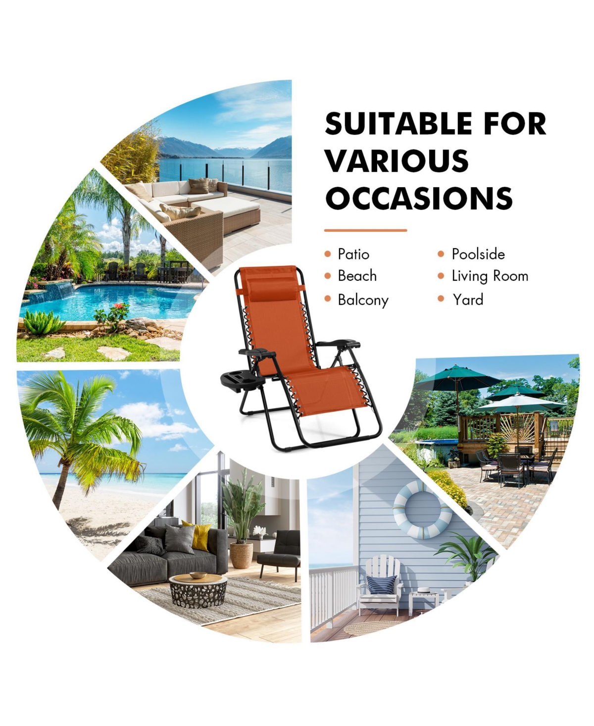 Outdoor Folding Zero Gravity Reclining Lounge Chair