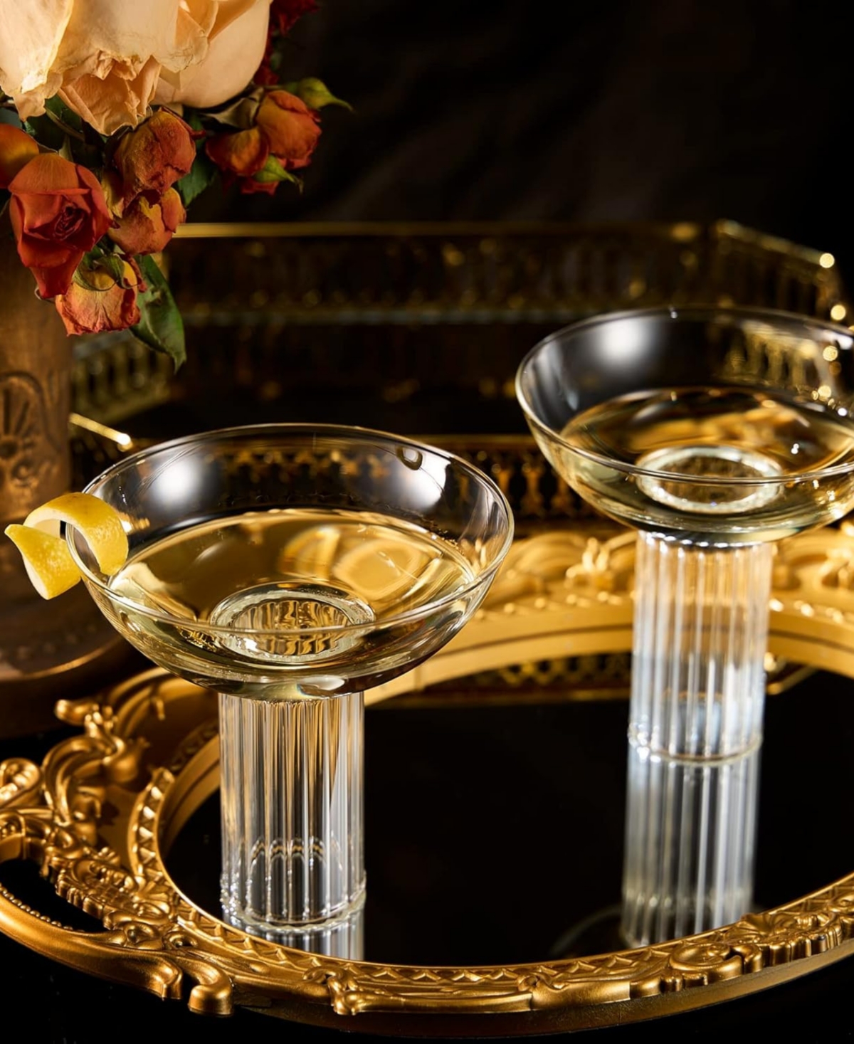The Wine Savant Art Deco Vintage Ribbed Coupe Glasses, Set Of 2