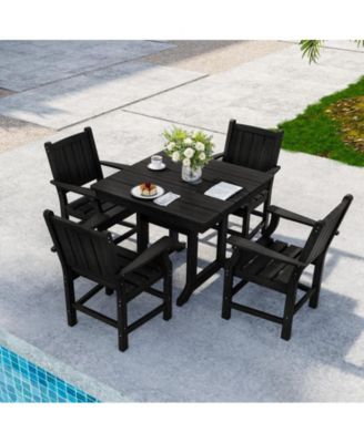 5-Piece HDPE Plastic Patio Outdoor Dining Set with Arm Chairs in Black
