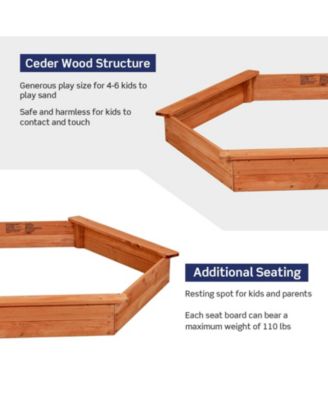 Hexagon Wooden Cedar Sand Box w Seat Boards