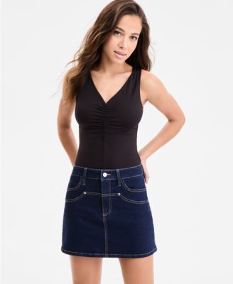 Bar III - Women's Ruched V-Neck Sleeveless Bodysuit