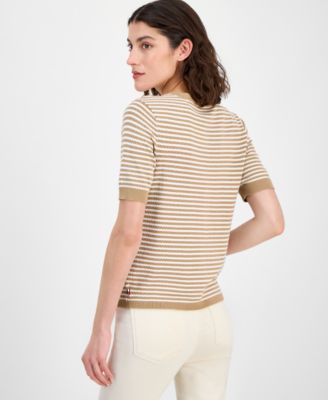 Women's Striped Henley Sweater