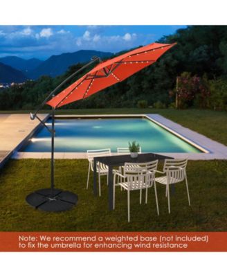 10 Feet Solar Offset Hanging Umbrella with 40 Lamp Beads and Solar Panel-Orange
