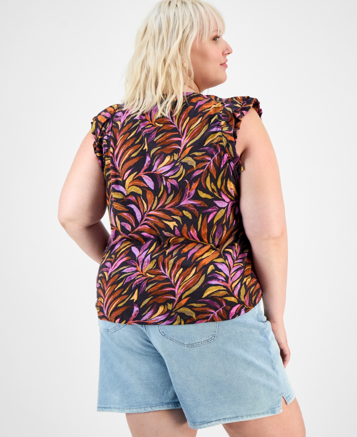 Democracy Trendy Plus Double Ruffle Cap-sleeve Top