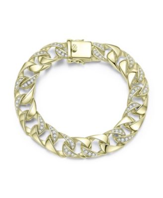 Men's Sterling Silver Iced Out Cubic Zirconia Miami Cuban Chain Bracelet