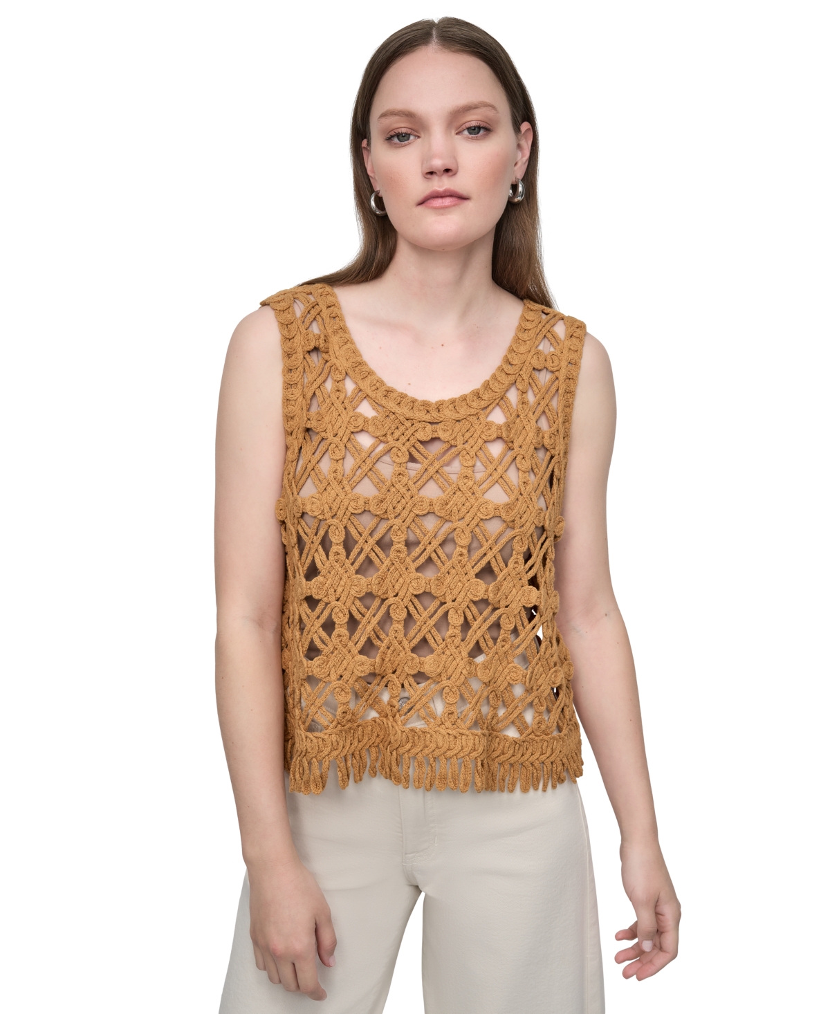 Dkny Jeans Petite Scoop-neck Sleeveless Crochet Top