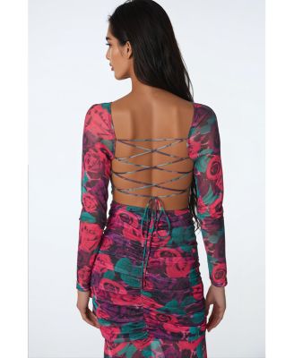 Women's Mesh Open Back Midi Dress