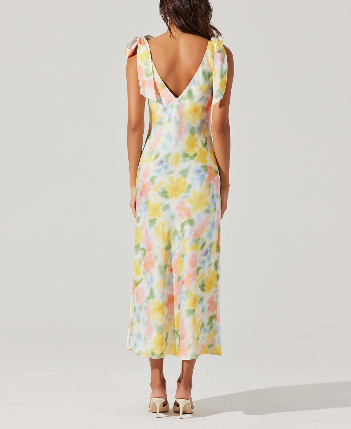 Astr Allexina Front Thigh Slit Maxi Dress In Yellow Water In Yellow
