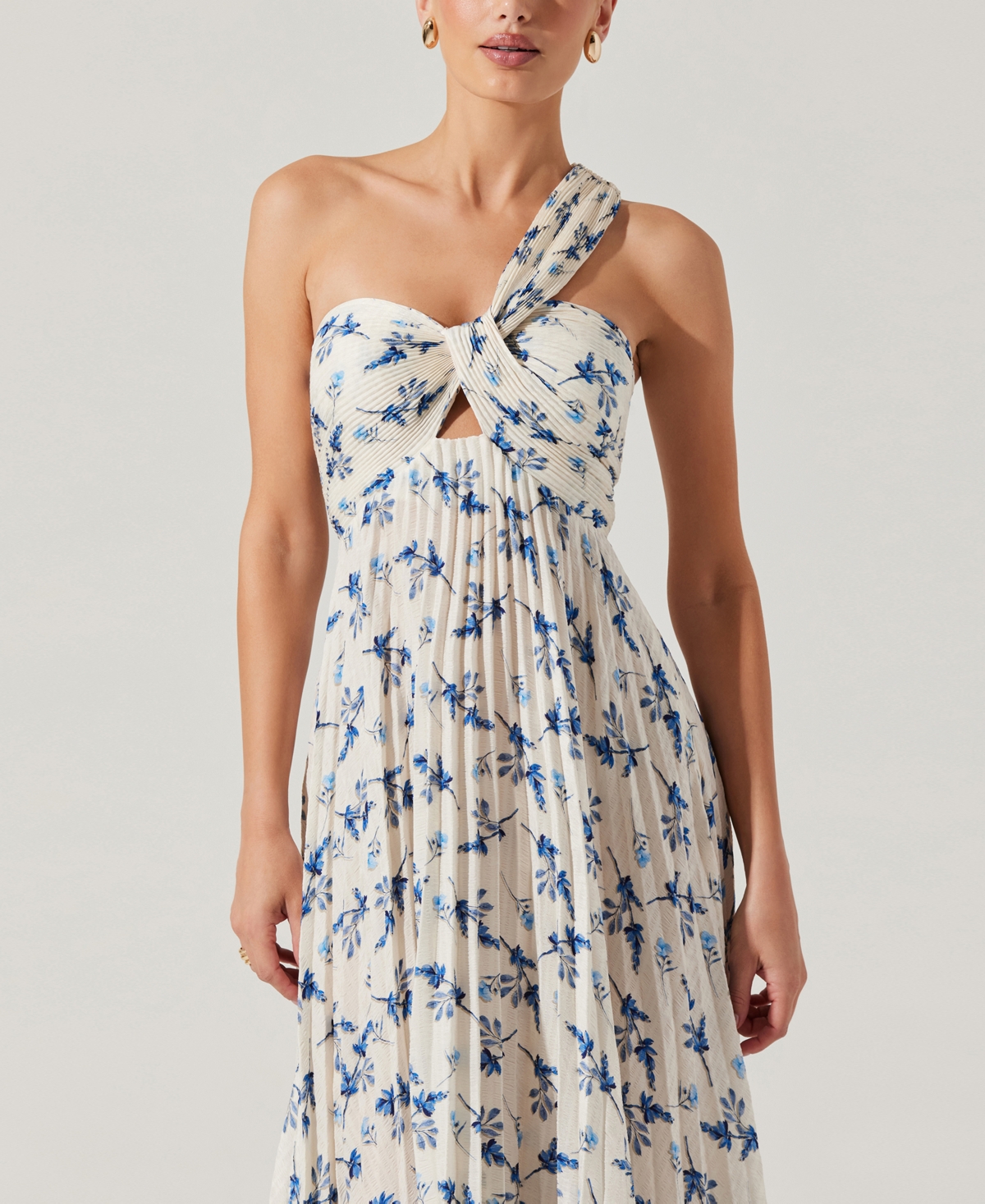 Astr The Label Rasya Floral Pleated One-shoulder Maxi Dress