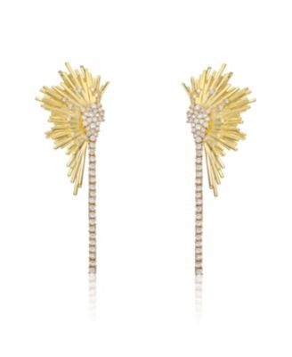 Two-Tone Plated Cubic Zirconia Dangle Fringe Cascade Earrings