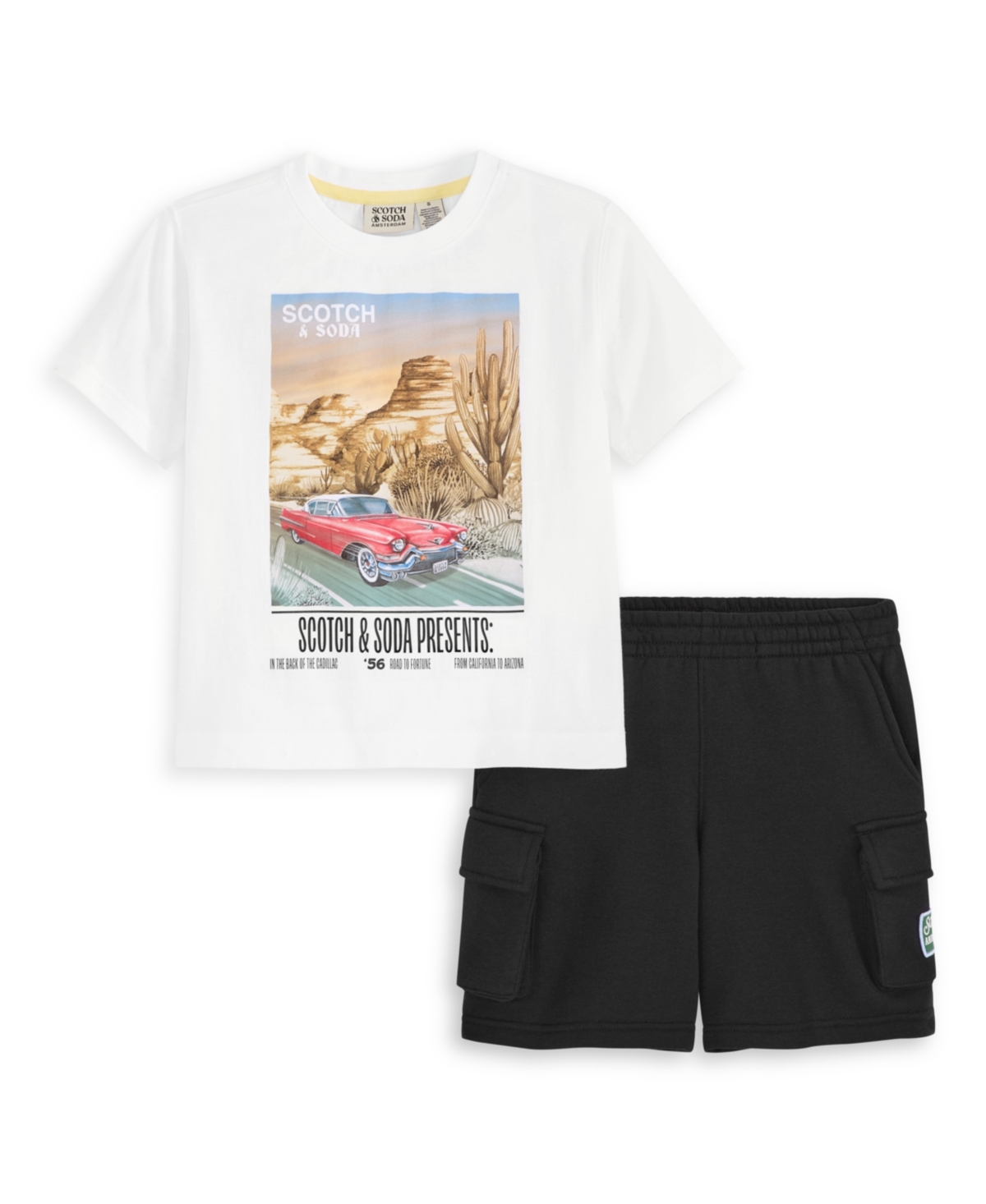 Scotch & Soda Kids' Desert Graphic T-shirt & Fleece Cargo Shorts Set