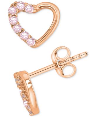 Pink Cubic Zirconia Heart Stud Earrings in 14k Rose Gold over Sterling Silver