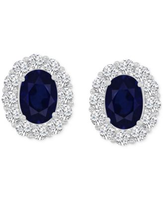 Cubic Zirconia Green Stone Oval Halo Stud Earrings in Sterling Silver