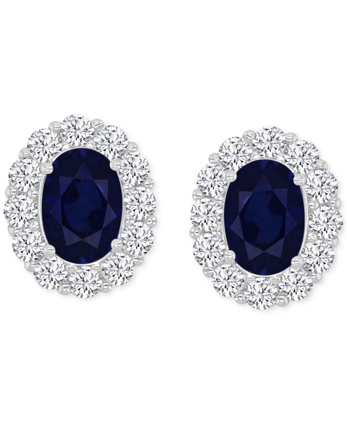 Macy's Cubic Zirconia Green Stone Oval Halo Stud Earrings In Sterling Silver