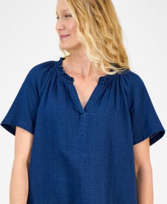 Women's Cotton Indigo Gauze Flutter Sleeve Top, Exclusively at Macy's