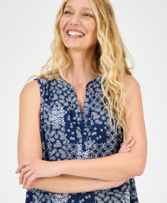 売れ筋商品|||スタイルアンドコー カットソー トップス レディース Women's Printed Cotton Gauze Split-Neck Blouse, Exclusively at Macy's White Floral Style & Co Women's Cotton Gauze V-Neck Short-Sleeve Top